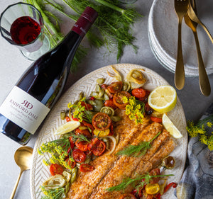 Recipe Pairing: Baked spiced yellowtail with roasted fennel, tomatoes and red pepper